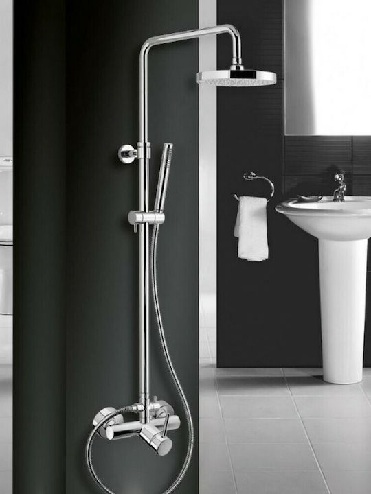 Eurorama Tonda Adjustable Shower Column with Bathtub Mixer 83-144cm Silver