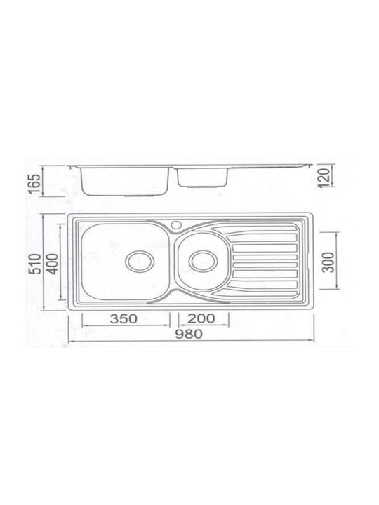 Gloria Korina Finox 304 18-0954 Drop-In Spüle Links Inox Satiniert B98xT51cm Silber