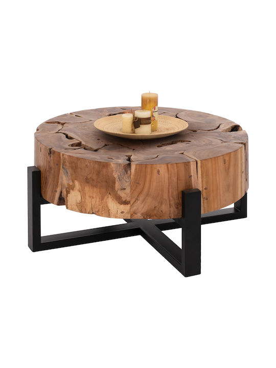 Round Central Coffee Table Mobley Made of Solid Wood Beige W80xL80xH40cm