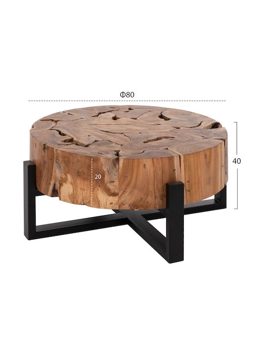 Round Central Coffee Table Mobley Made of Solid Wood Beige W80xL80xH40cm