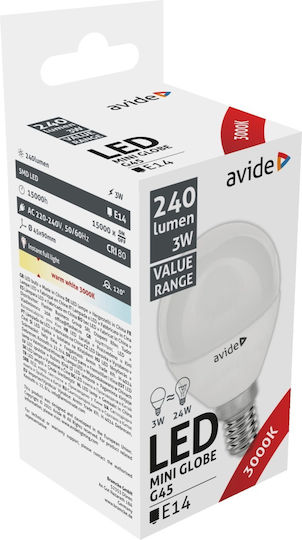 Avide ABBMG14WW-3W Λάμπα LED 3W για Ντουί E14 και Σχήμα G45 Θερμό Λευκό 255lm