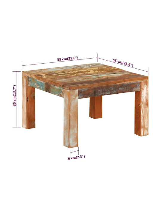 Square Central Coffee Table Made of Solid Wood Multicolour W55xL55xH35cm