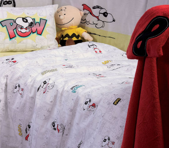 Nef-Nef Homeware Snoopy Baby Sheets Set Crib Cotton White 120x170cm 3pcs
