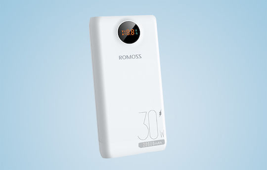 Romoss SW20S Pro Power Bank 20000mAh 30W με 2 Θύρες USB-A και Θύρα USB-C Quick Charge 4.0 Λευκό