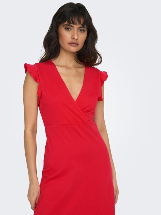 May Summer Midi Dress Wrap with Ruffles Red