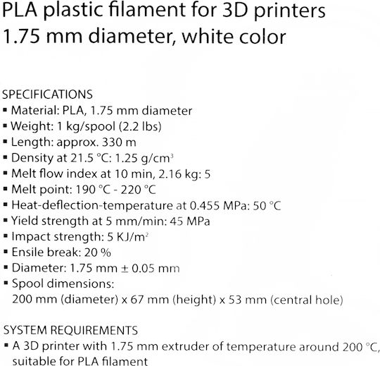 Gembird PLA 3D Printer Filament 1.75mm White 1kg 1pcs (Spool)
