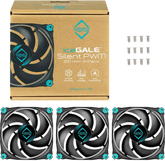 Iceberg Thermal IceGALE Silent PWM Case Fans 120mm (1600rpm / 51cfm) Without LEDs Connection 4-Pin 3pcs