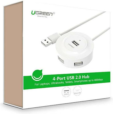 Ugreen CR106 USB 2.0 Hub 4 Θυρών με σύνδεση USB-A Λευκό
