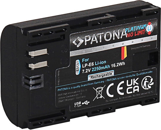 Patona Μπαταρία Φωτογραφικής Μηχανής Lpe6 Eos 60d 70d 5d 6d 7d Mark Iii Platinum LP-E6 Ιόντων-Λιθίου (Li-ion) 2250mAh Συμβατή με Canon