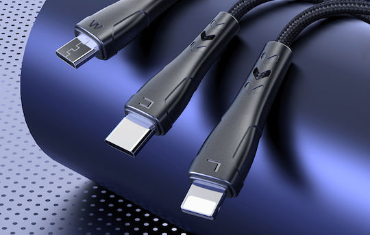 Mcdodo CA-6960 Braided USB to Lightning / Type-C / micro USB Cable Μαύρο 1.2m