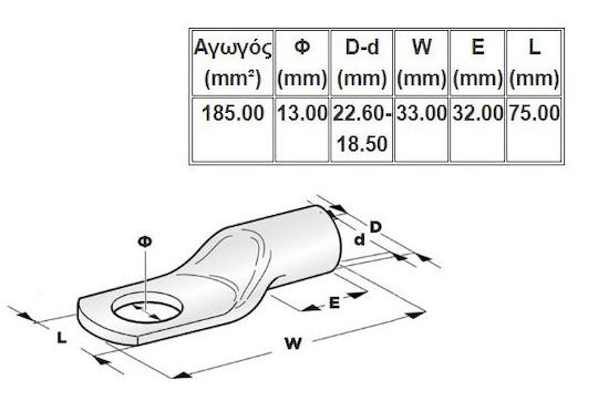 CHS Ακροδέκτης Οπής Πρέσας 185mm² 12mm Ασημί (01.036.0356)