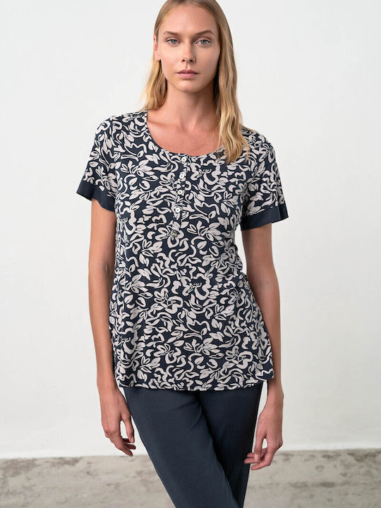 Vamp Summer Women's Pyjama Set Blue Paris