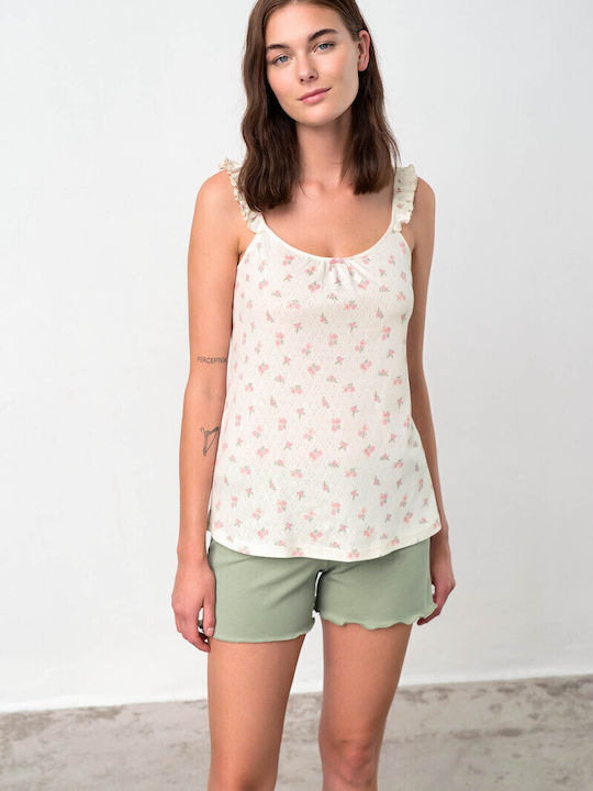 Vamp Sommer Damen Pyjama-Set Green Tea