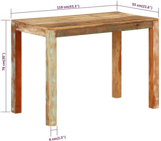 Kitchen Table from Solid Wood Natural 110x55x76cm