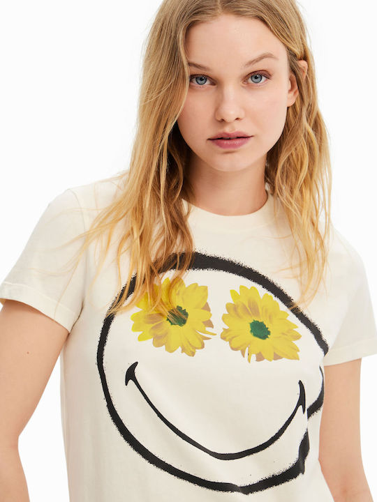 Desigual Γυναικείο T-shirt Λευκό με Στάμπα