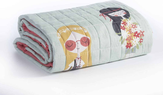 Nef-Nef Homeware Детско Одеяло Единично Love & Peace Зелено 180x220см