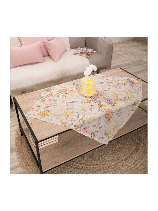 Teoran Palmas Cotton & Polyester Checkered Tablecloth Beige 90x90cm