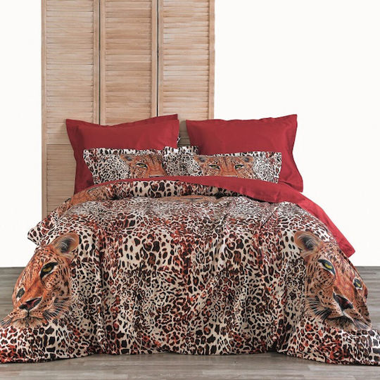 Makis Tselios Home Duvet Cover Set Cotton Satin Queen with 2 Pillowcases 240x260 Panther Beige