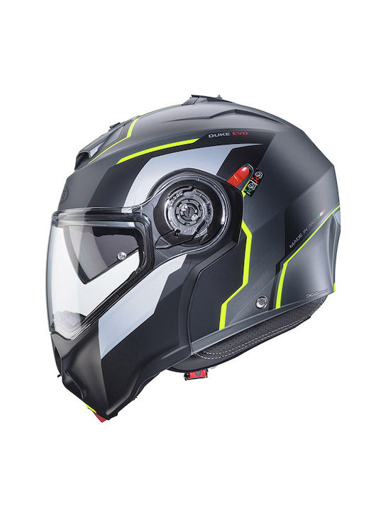 Caberg Duke Evo Move Gun Metal / Black / Yellow Fluo Motorcycle Helmet Flip-Up ECE 22.06 1600gr with Pinlock
