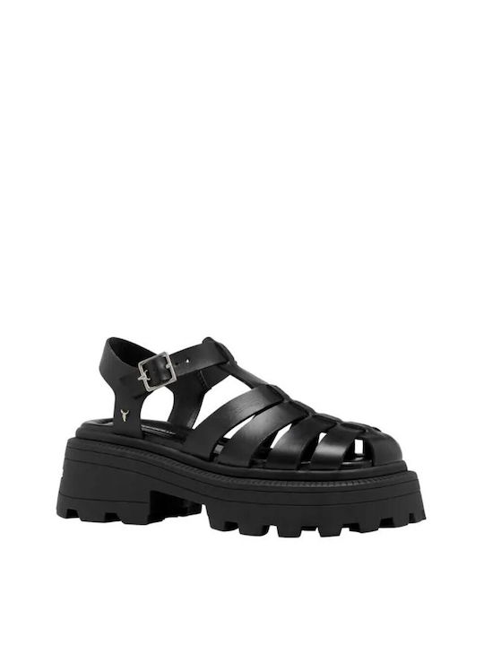 Windsor Smith Leder Damen Sandalen mit Chunky mittlerem Absatz in Schwarz Farbe