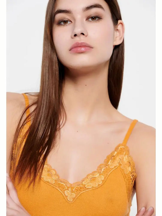 Women's Lingerie Top with Lace Orange