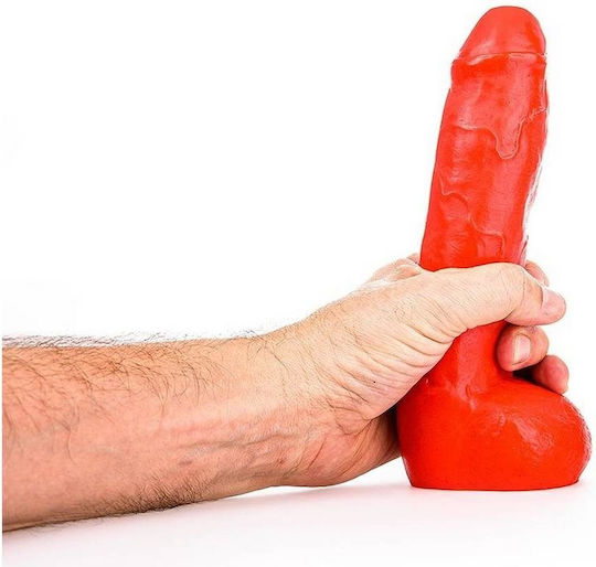 All Black All Red Glass Dildo with Scrotum Red 21cm