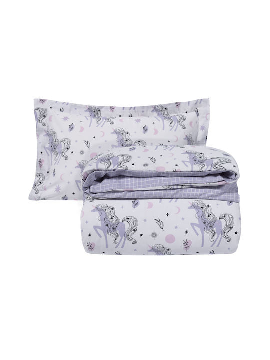 Das Home 4838 Set Kinderbettbezug Einzel mit Kissenbezug White/Lilac 160x240cm