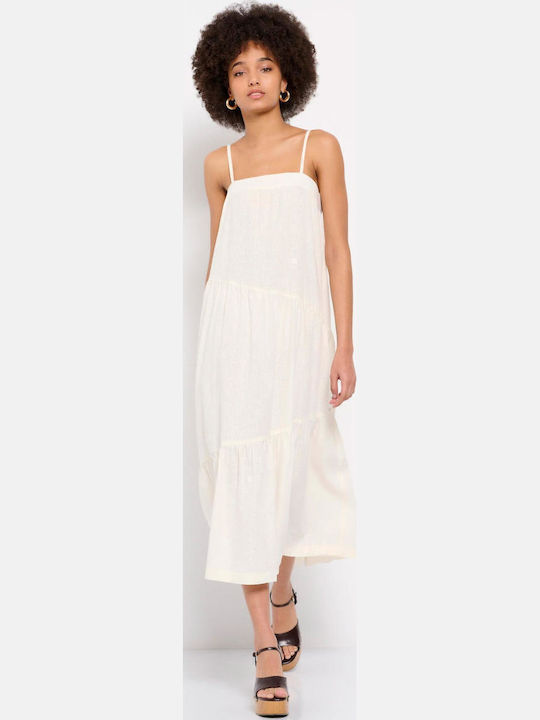 Summer Midi Dress with Ruffle White
