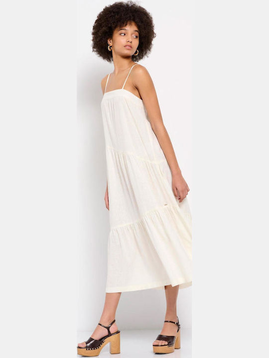 Summer Midi Dress with Ruffle White