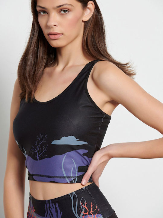 BodyTalk Damen Sportliches Crop Top Ärmellos Schwarz