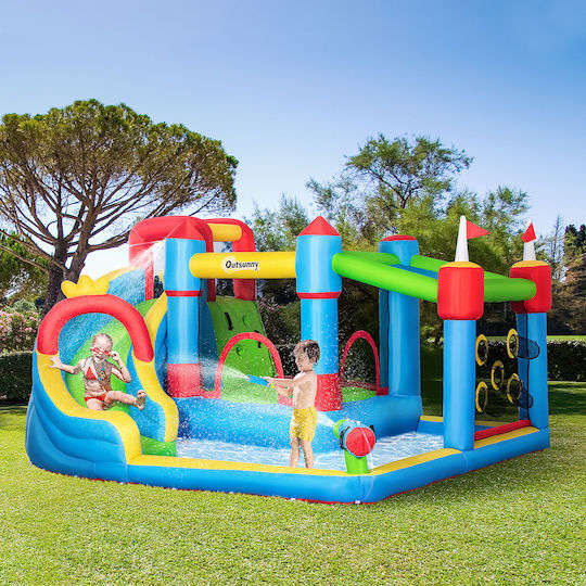 Outsunny Inflatable Bouncy Castle Castle with Trampoline & Slide for 3+ Age