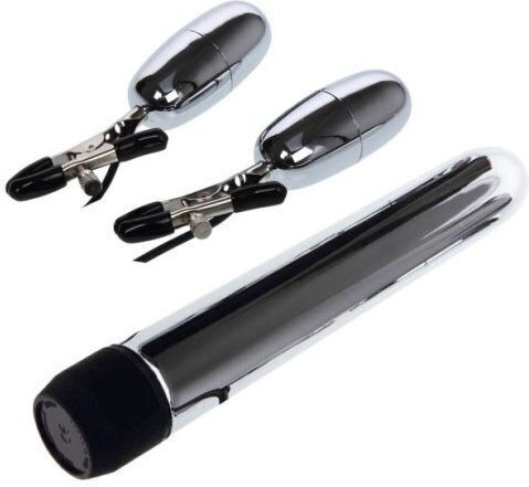Baile Vibrator Vibrierendes Bullet & Nippelklammern Set Silber