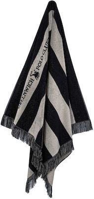 Greenwich Polo Club 3727 Beach Towel Cotton Black with Fringes 170x90cm.