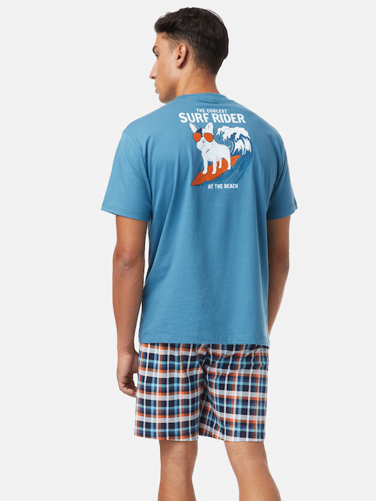 Minerva Men's Summer Cotton Pajamas Set Blue