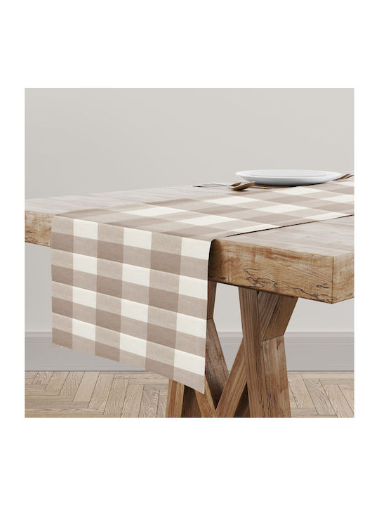 Borea Runner Cotton Stain Resistant Checkered Beige 45x180cm