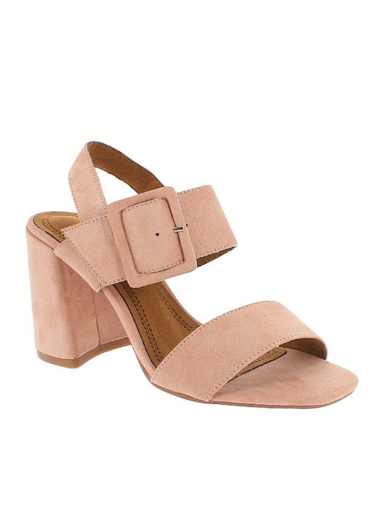 Corina Suede Women's Sandals Rosa with Chunky High Heel