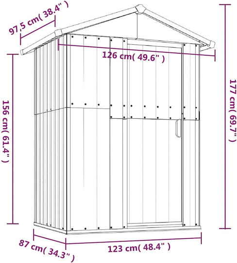 Metallische Gartenhaus Grüne M1.26xP0.975xH1.77m