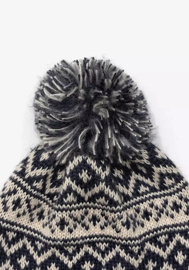 Pom Pom Beanie Unisex Σκούφος Πλεκτός σε Μπλε χρώμα