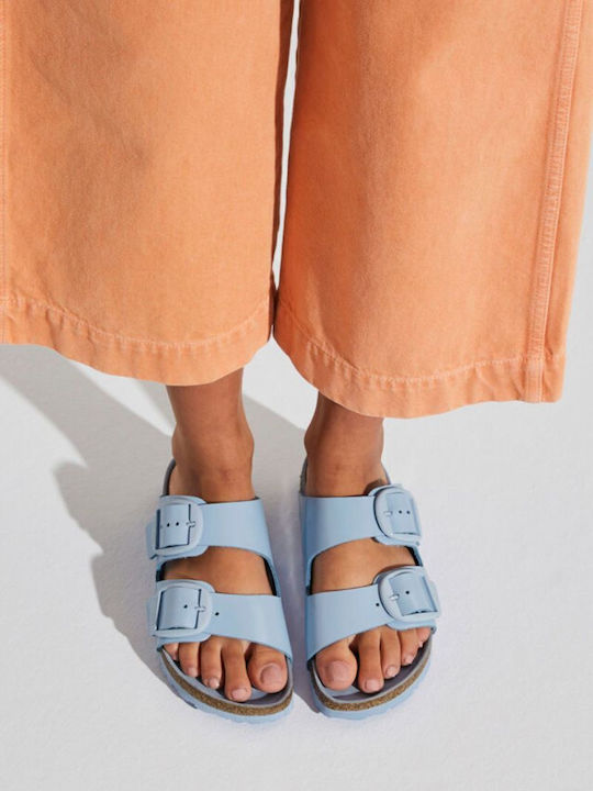 Birkenstock Arizona Große Schnalle Natürliche Leder Patent Flache Damen Sandalen Hochglanz Staubblau