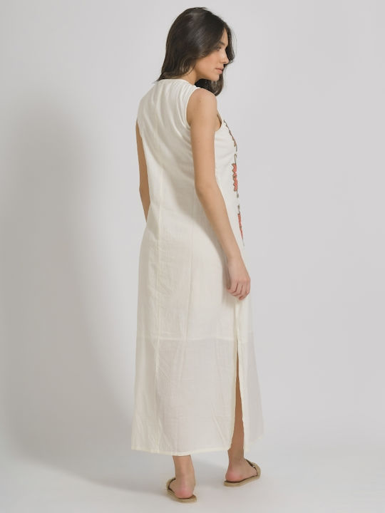 Ble Resort Collection Maxi Καλοκαιρινό All Day Φόρεμα Αμάνικο Λευκό