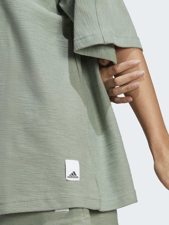 Lounge Terry Loop Kurzärmelig Damen Hemd Silver Green Monochrom