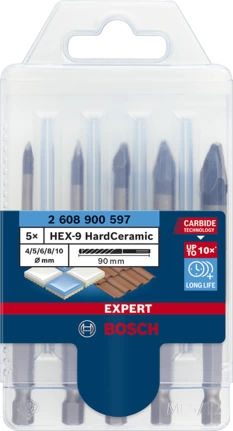 Bosch Expert HEX-9 HardCeramic Σετ 5 Τρυπάνια με Εξάγωνο Στέλεχος για Γυαλί και Πλακίδια