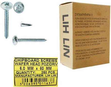 Lih Lin MDF Screw Phillips Galvanized with Diameter M6 and Length 60mm 100pcs