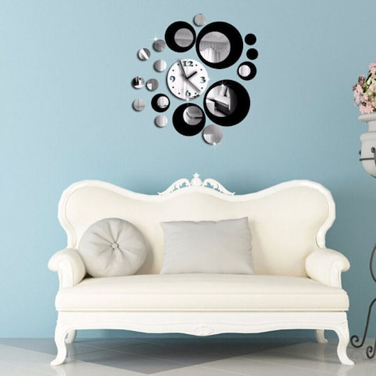Factory 3D DIY 3D Ρολόι Τοίχου Αυτοκόλλητο Καθρέφτης Ασημί