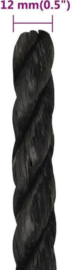 vidaXL Rope with Diameter 12mm and Length 500m Black Work Rope 12mm 500m Polypropylene