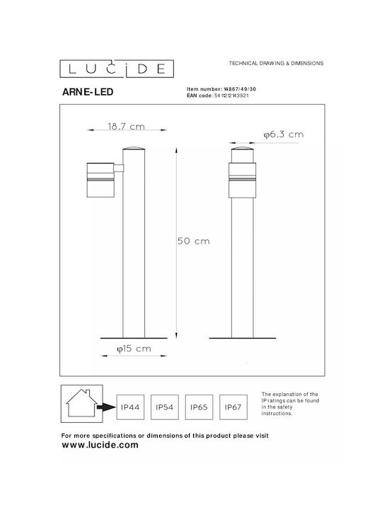 Lucide Lightning Arne Κολωνάκι 5W 50x6.3cm Lucide Lightning Arne Κολωνάκι 5W 50x6.3cm