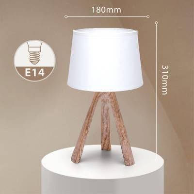 Aigostar Wood Table Lamp for Socket E14 with White Shade and Brown Base