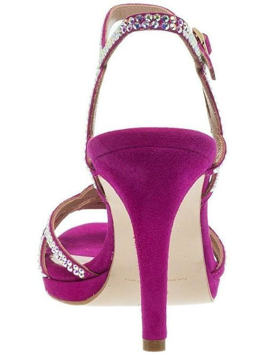 Mourtzi Suede Women's Sandals with Thin Medium Heel In Pink Colour