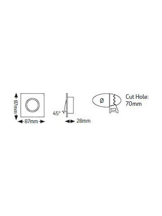 Geyer Square Metallic Recessed Spot with Socket GU10 Silver 8.7x8.7cm. 1pcs