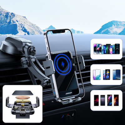 Joyroom Car Mount for Phone with Adjustable Hooks and Wireless Charging Black